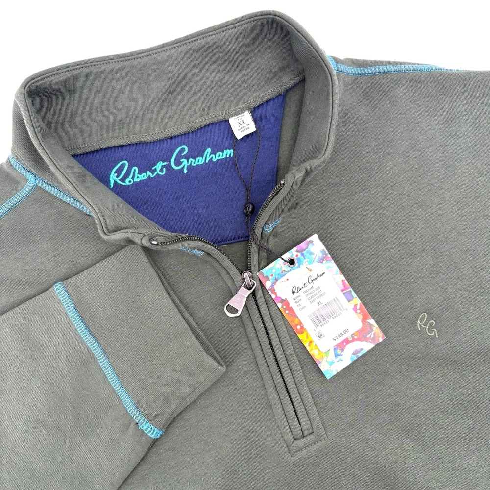 Robert Graham Mens Fulham Quarter Zip Sweatshirt Classic Fit Deep Forest GreenXL